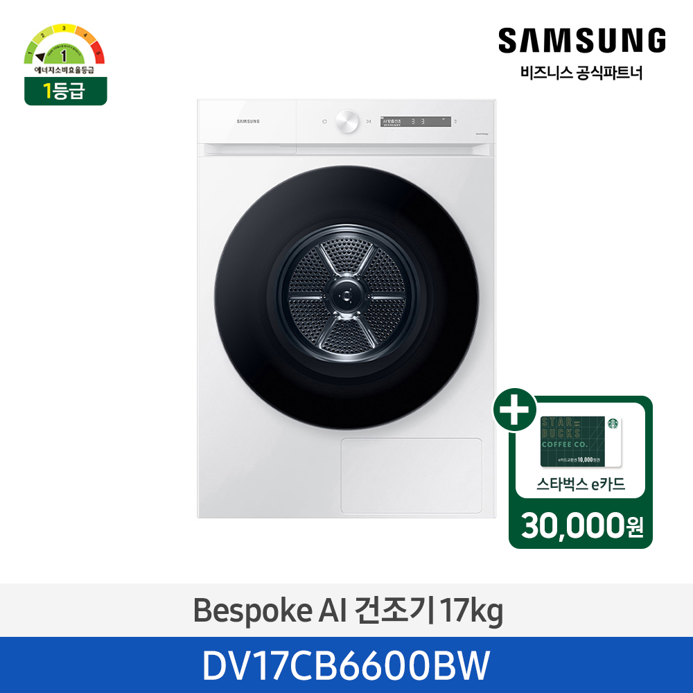 [삼성][17kg][화이트]BESPOKE 그랑데 건조기 AI 17 kg [DV17CB6600BW] 4월